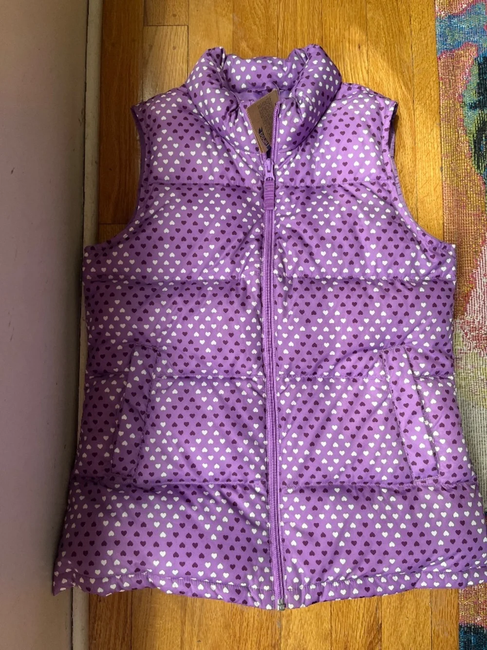 Lands' End Kids Purple Heart Puffer Vest - Size Medium (10-12) - NWT